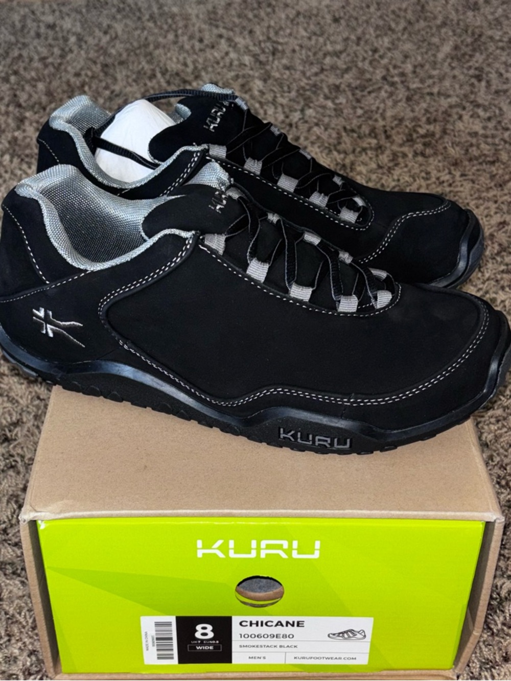 Kuru Chicane Smokestack Black Low Hiking Shoes Men's Size 8 Wide New